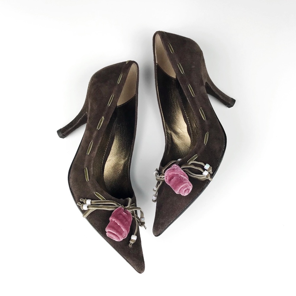 Jessica Bennett Velvet Rose Corsage Suede Pumps